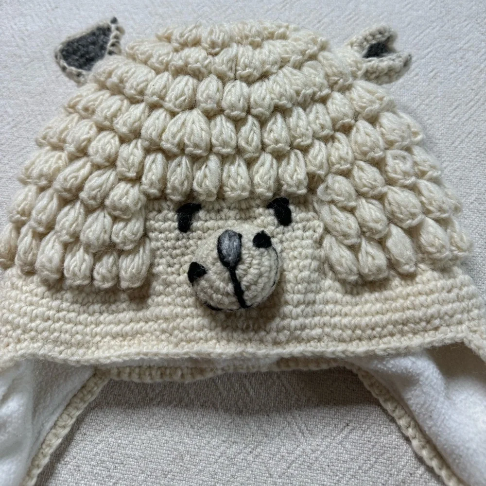 English Heritage Bauble Knit Wool White Polar Bear Ears Hat & Scarf Set 4-6-8